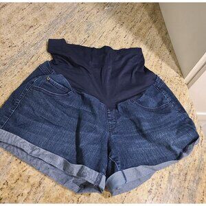 A:Glow Maternity Size 16 Full Panel Cuffed Boyfriend Jean Shorts  Blue